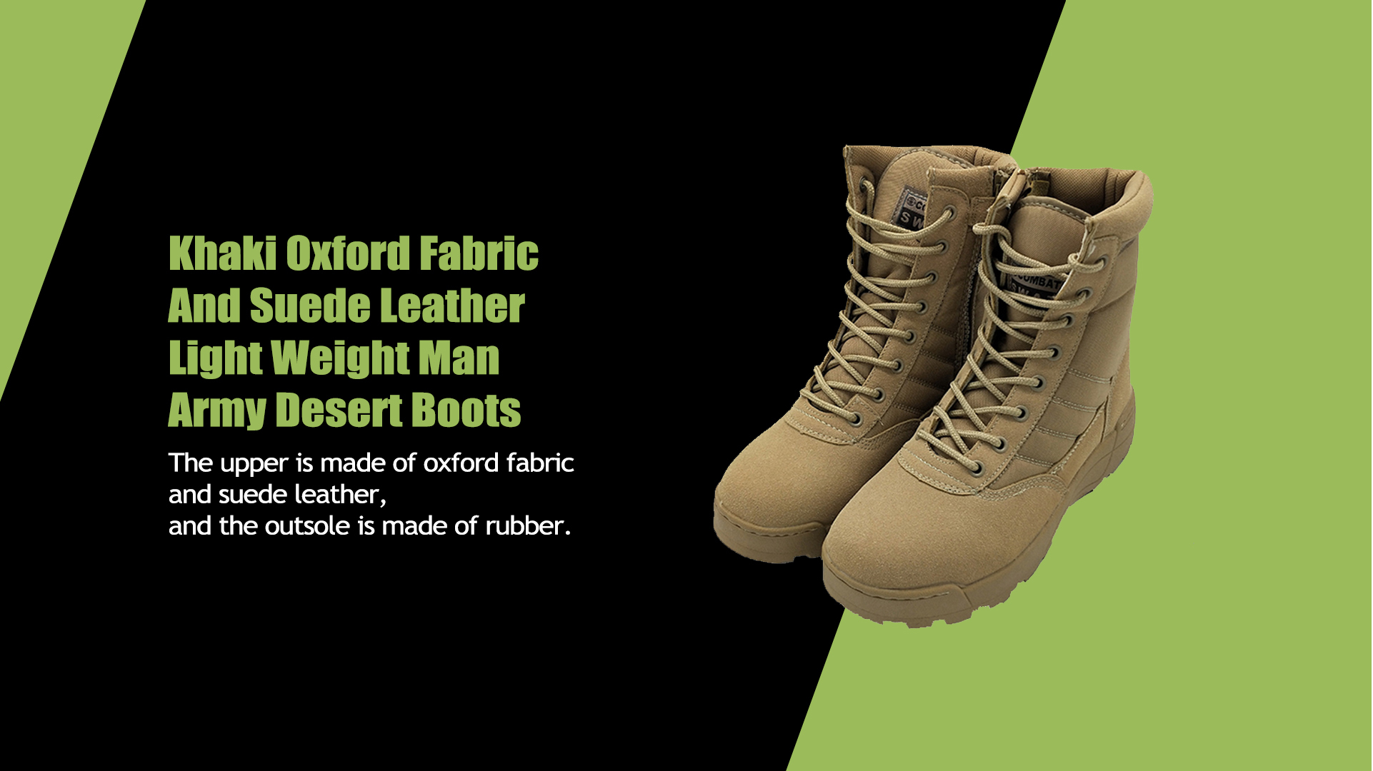 Tissu Oxford kaki et bottes légères en cuir suédé pour hommes
