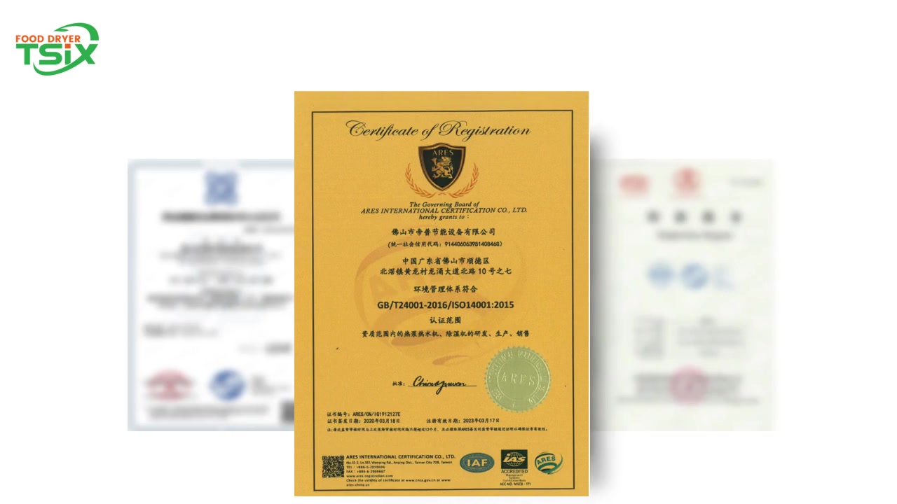 Certificats de sécheur à pompe à chaleur TSIX