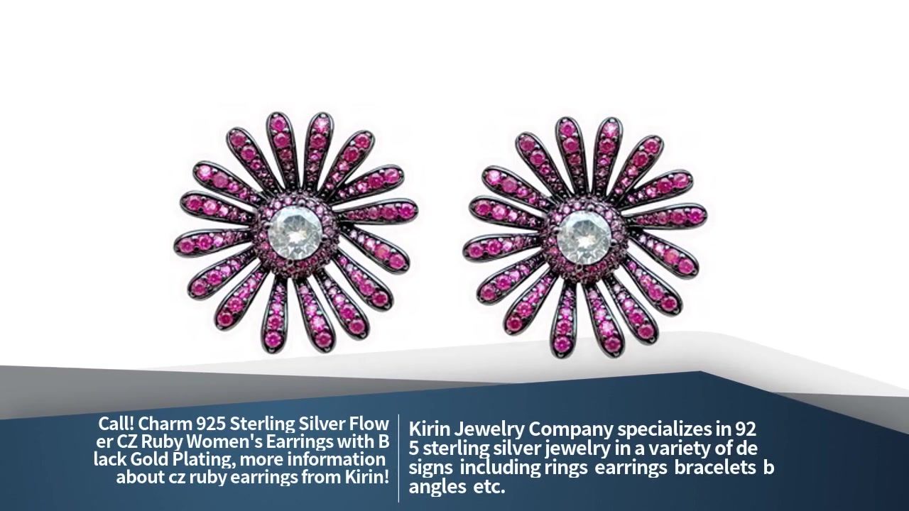 Charm 925 Sterling Silver Flower CZ Ruby Women's Earrings with Black Gold Plating 300040
