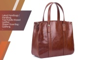 Professional Handbag top handle waxed leather zipper close bag manufacturers