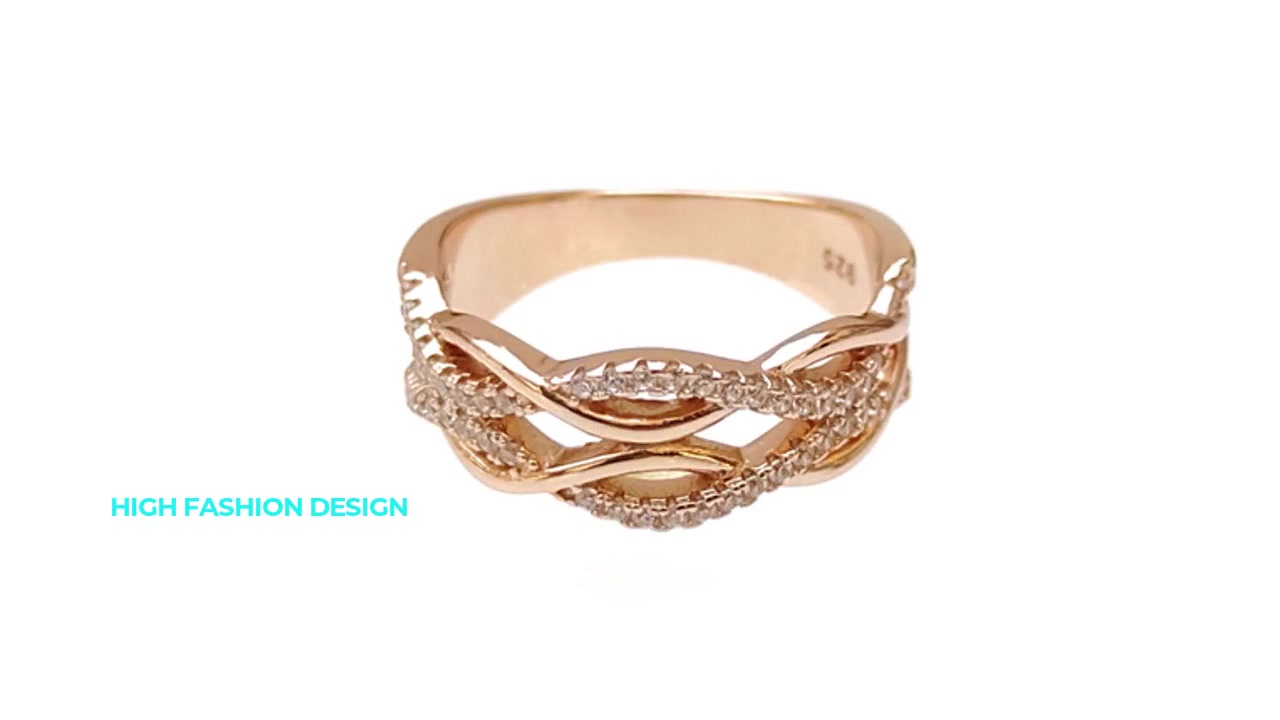 Professional Custom 925 Sterling Silver CZ Ring with Rose Gold Plated for Woman 104098