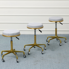 Yoocell Grey Leather Color Gold Base Luxury With Wheels Rolling Salon Stool Chair With for Hairdresser-OC3040A