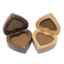 Heart Shaped Walnut Wood Ring Box Velvet Soft Interior Holder Jewelry Chest Organizer Earrings Coin Jewelry Wooden Presentation Box Case for Proposal Engagement Wedding Ceremony Birthday Gift