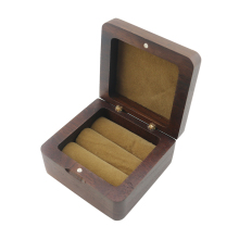 Black Walnut Wooden Engagement Double Ring Bearer Box, Solid Wood Square Double Rings Box for Wedding Ceremony Rings Storage
