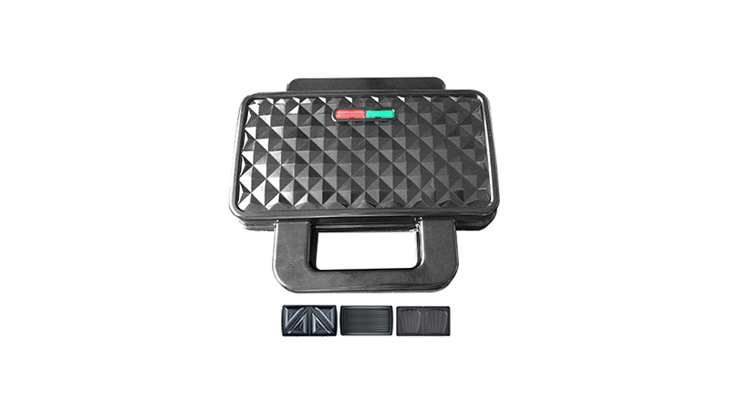 2 Dilim Cool Touch 3'ü 1 arada Cool Touch Muhafaza Elmas Kaplamalı Sandviç Makinesi, Üçgen Plakalı, Izgara Plakalı veya Waffle Plakalı