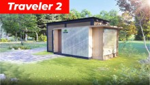 Etxe gozoko apur bat edukiontzi gabeko etxe aurrefabrikatua