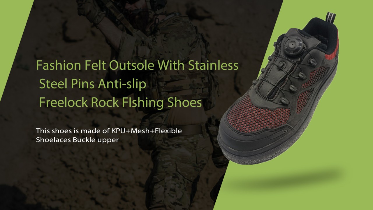 Semelle extérieure en feutre à la mode avec broches en acier inoxydable Chaussures de pêche anti-dérapantes Freelock Rock