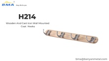 Wooden And Cast Iron Hooks Wall Coat Rack BMA H214