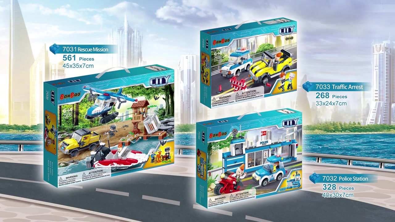 مجموعة كتل البناء لشرطة مدينة بانباو | نموذج تجميع ألعاب هدية مجموعة مكعبات البناء للأطفال