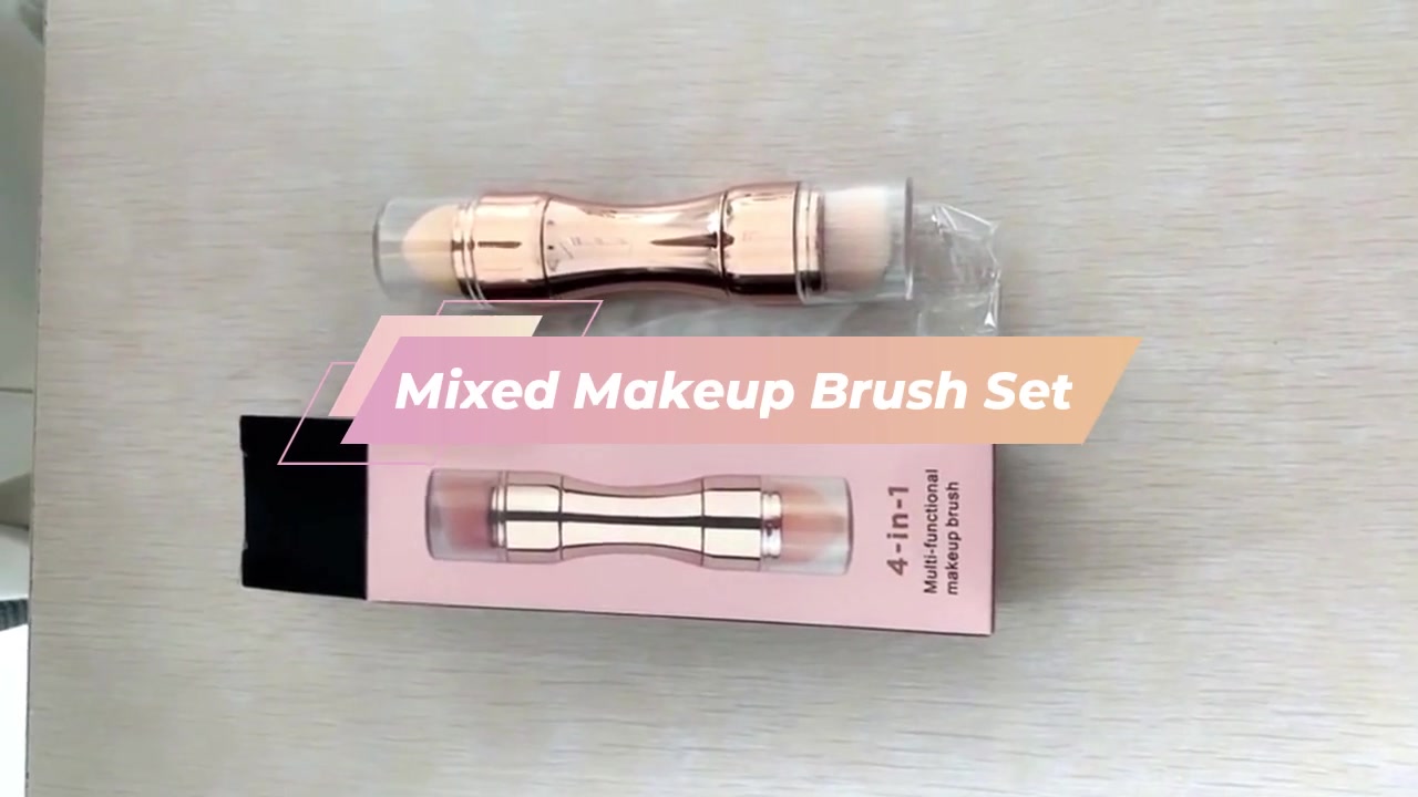 Pincel de maquillaje de oro rosa separable 4 en 1 mini cepillo etiqueta privada personalizado cosmético maquillaje conjunto portátil retráctil