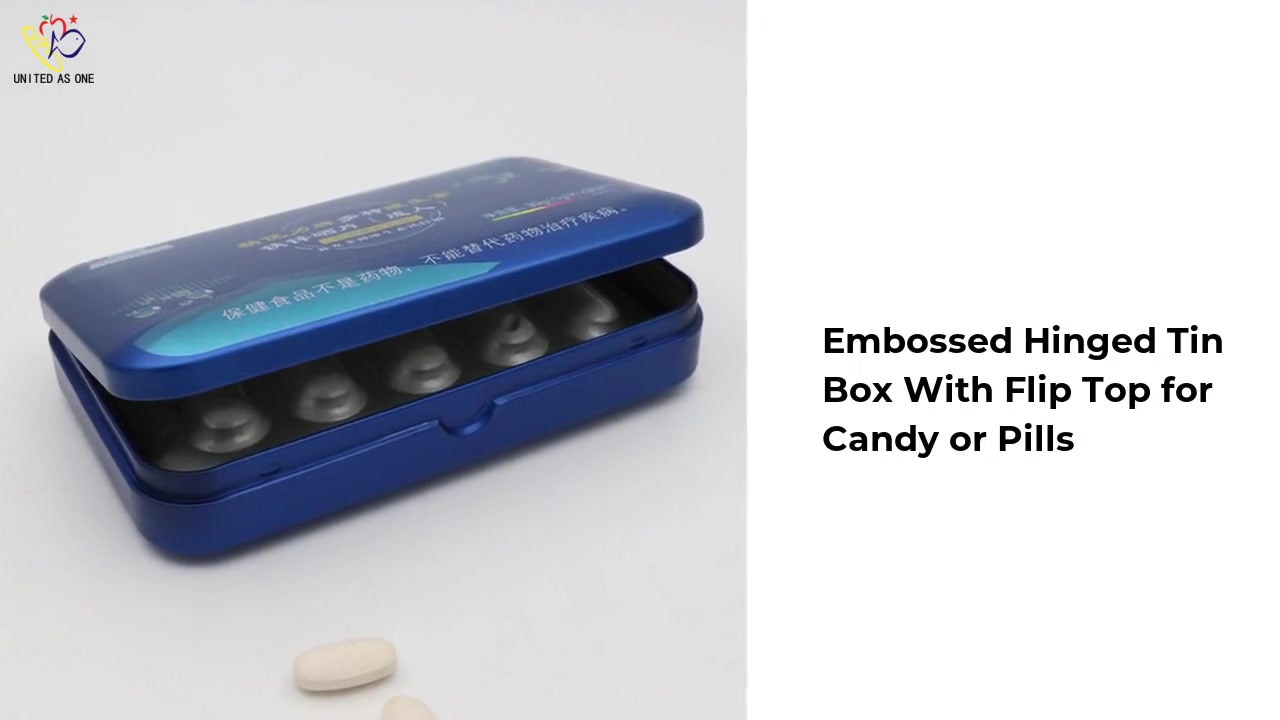 Embossed Hinged Tin Box With Flip Top for Candy or Pills JH193