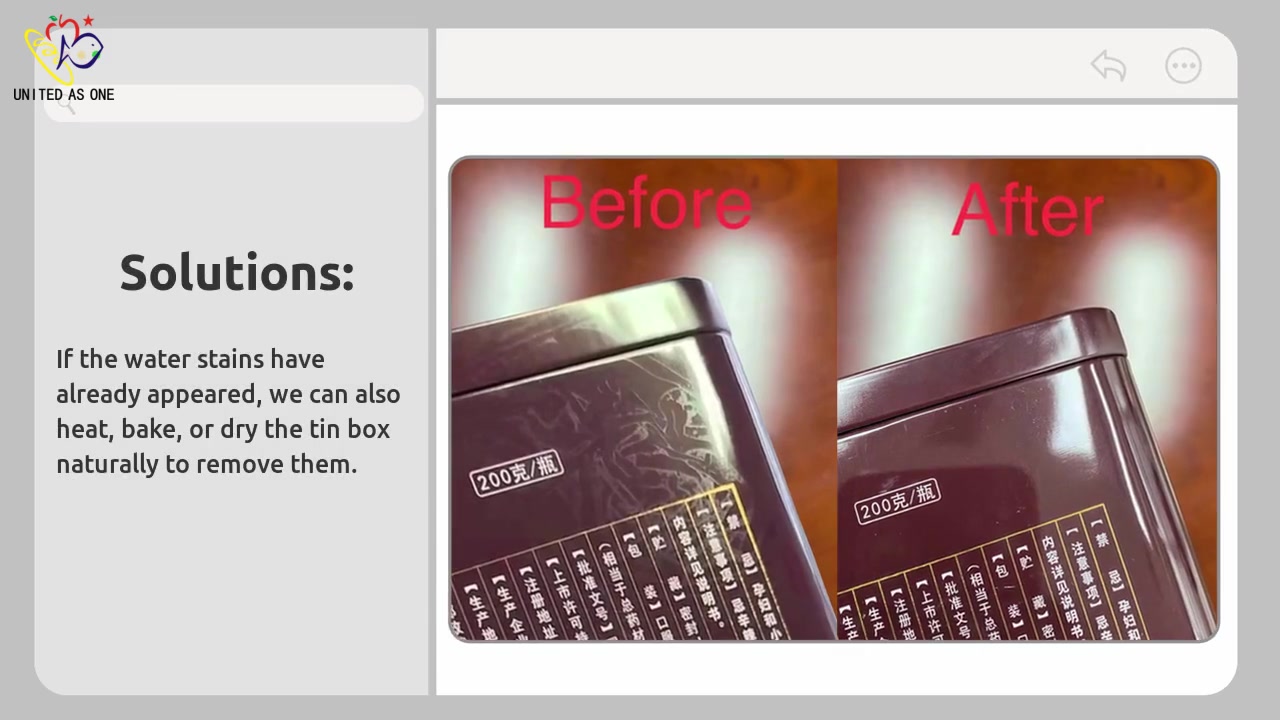 Solution of Water Stains on Tin Boxes