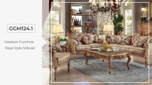 Goodwin Furniture Luxury Antique Style Marble Top Coffee Table and End Table Golden Sofas Living Room Cabinets GGM124.1