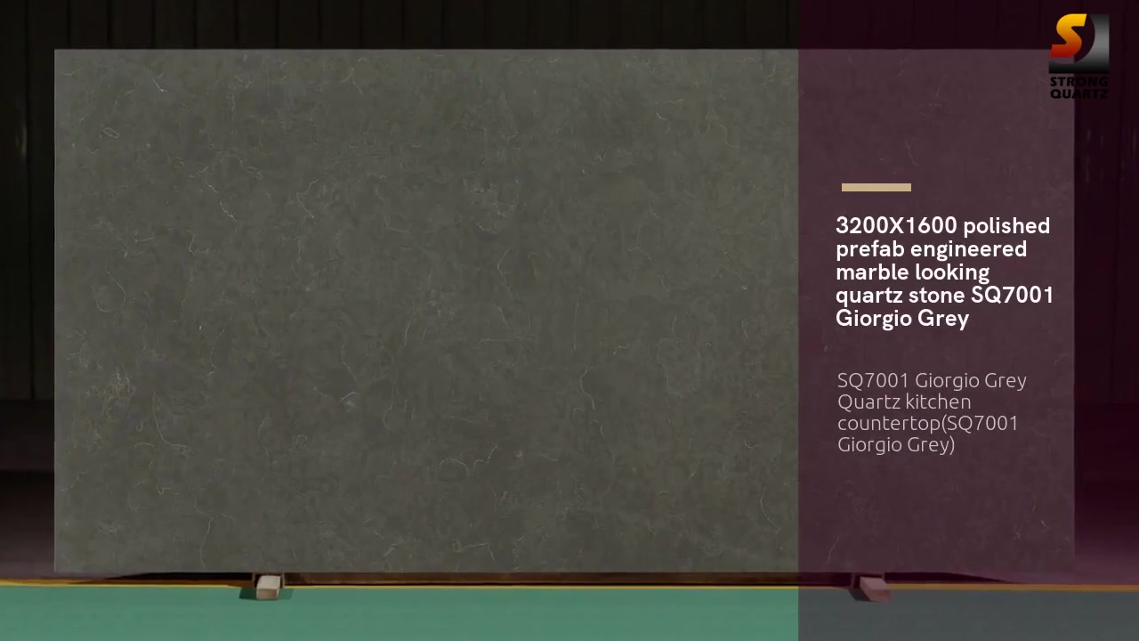 3200X1600 polished prefab engineered marble looking quartz stone SQ7001 Giorgio Grey