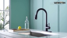 Kitchen Faucet with Pull Out Sprayer, Modern Single Handle Pull Down Sprayer Black Kitchen Sink Faucet with LED Light 866069R