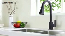 Single Handle Kitchen Faucets with Pull Down Sprayer, Modern Square Stainless Steel High Arc 3-Mode Kitchen Sink Faucets, Matte Black