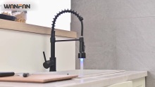 Kitchen Faucet with Sprayer, Modern Single Handle Pull Down Sprayer Spring Matte Black Kitchen Sink Faucet with LED Light