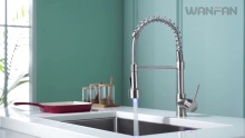 Kitchen Faucet LED Light, Kitchen Faucets with Pull Down Sprayer Sus304 Stainless Steel Industrial Single Handle Faucet for Farmhouse Camper Laundry Utility Rv Wet Bar Sinks Brushed Nickel
