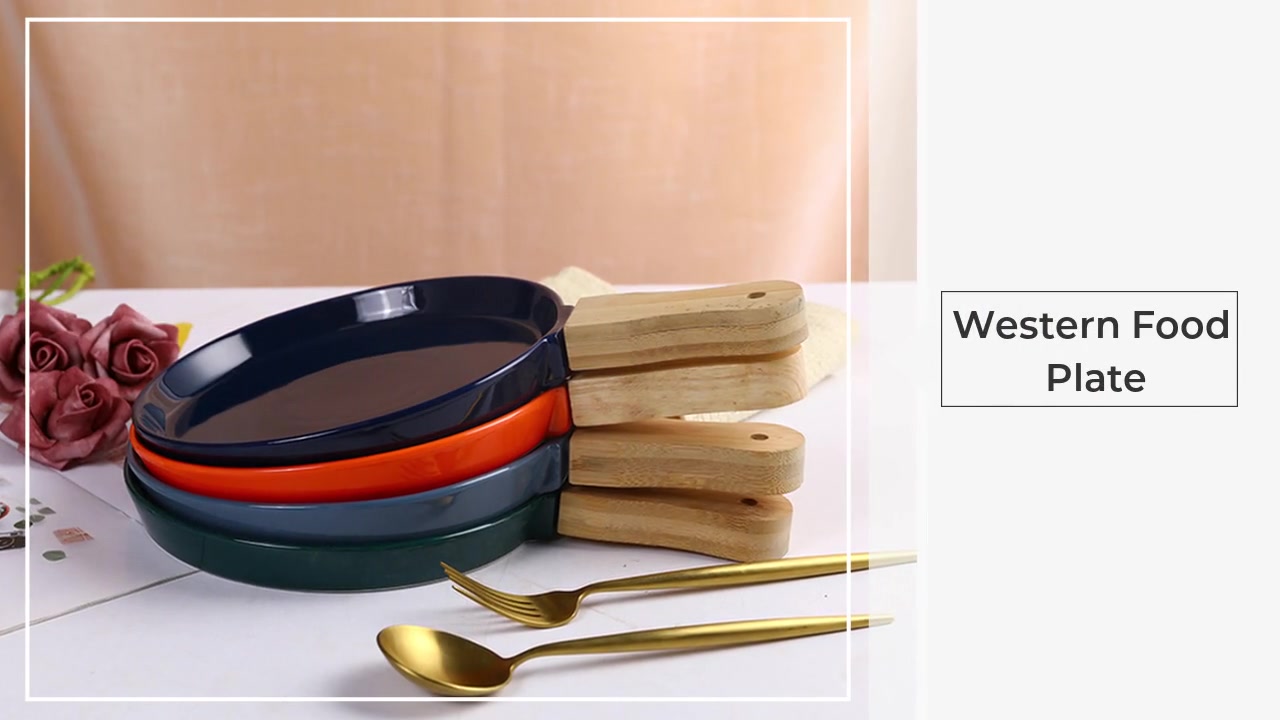 Simple Western Plate Layout Western Food Plate With Wooden Handle Baking Plate Flat Plate