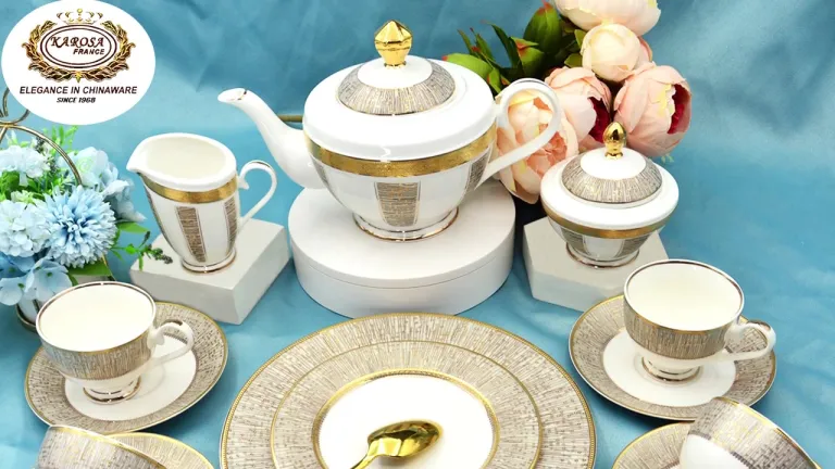 Juego de té de café decorado en oro puro en relieve