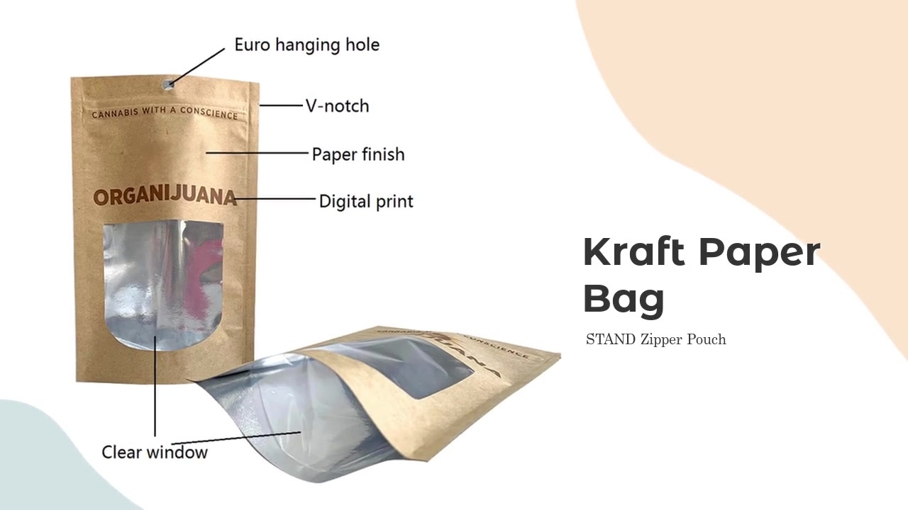 RSH 포장 도매 환경 친화적인 관례는 중국에 있는 창 제조자를 가진 Kraft 종이 봉지를 위로 서 있습니다