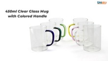 450ml Clear Glass Mug with Colored Handle