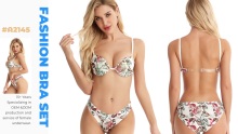 Flower Print Women Underwire Lingerie Set Flora Fashion Bra Panty Set A2145