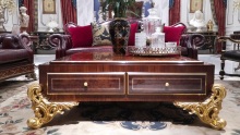MZ-809M-1 Full Hand Carved Gold Color Feet Big Sqaure Coffee Table