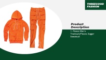 Custom Solid Color Tooling Tracksuits 6 Pockets Long Pants And Hoodie Jogging Suits For Men