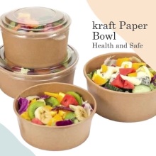 Customized Disposable Eco-friendly Safe PE / PLA Film Food-grade Kraft Paper Bowl with Lid for Take-away Dinner