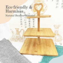 Best 3 Tier Bamboo Cake Stand Cup Cake Bead Display 3 Layers Stand with Handle Wooden Square Round - M&J Bakery
