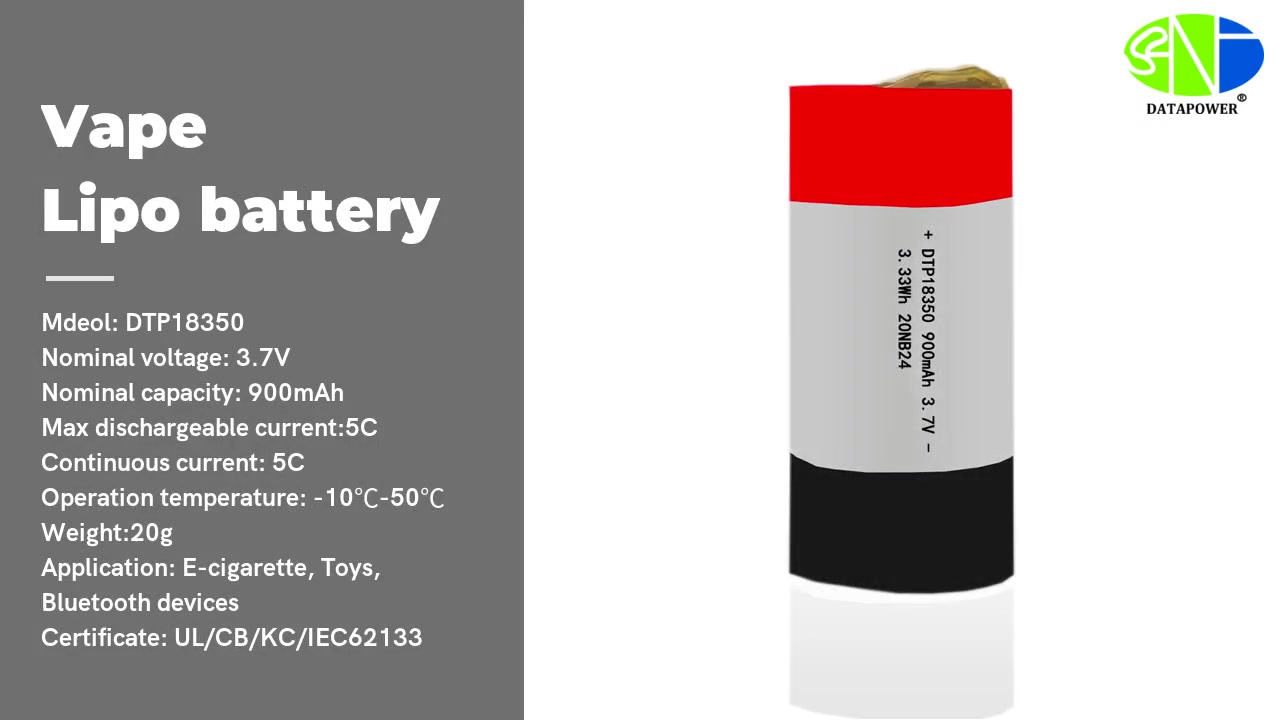 Best Cylindrical Li polymer Rechargeable Vape battery 10C 900mAh 18350 Lipo battery Supplier