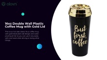16oz Double Wall Plastic Coffee Mug with Gold Lid