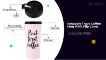 Reusable Trave Coffee Mug With Flip Cover
