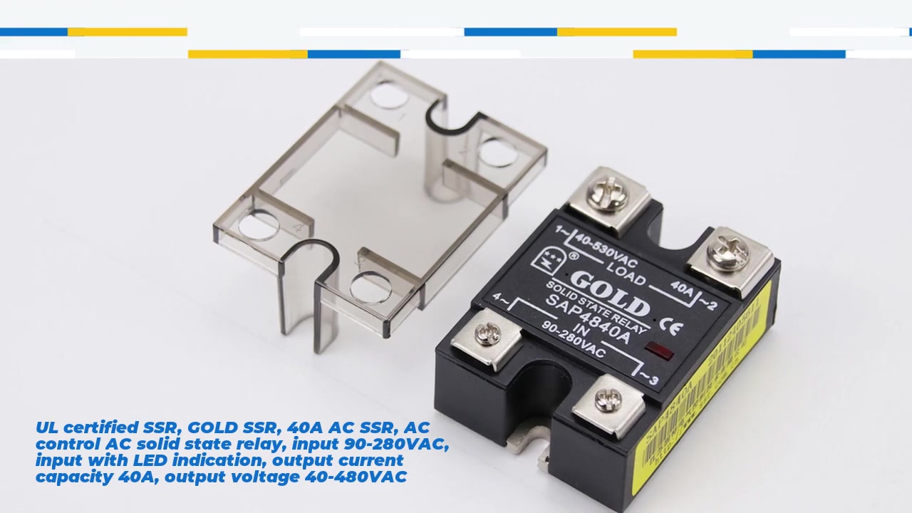 UL certified SSR, GOLD SSR, 40A AC SSR, AC control AC solid state relay, input 90-280VAC, input with LED indication, output current capacity 40A, output voltage 40-480VAC