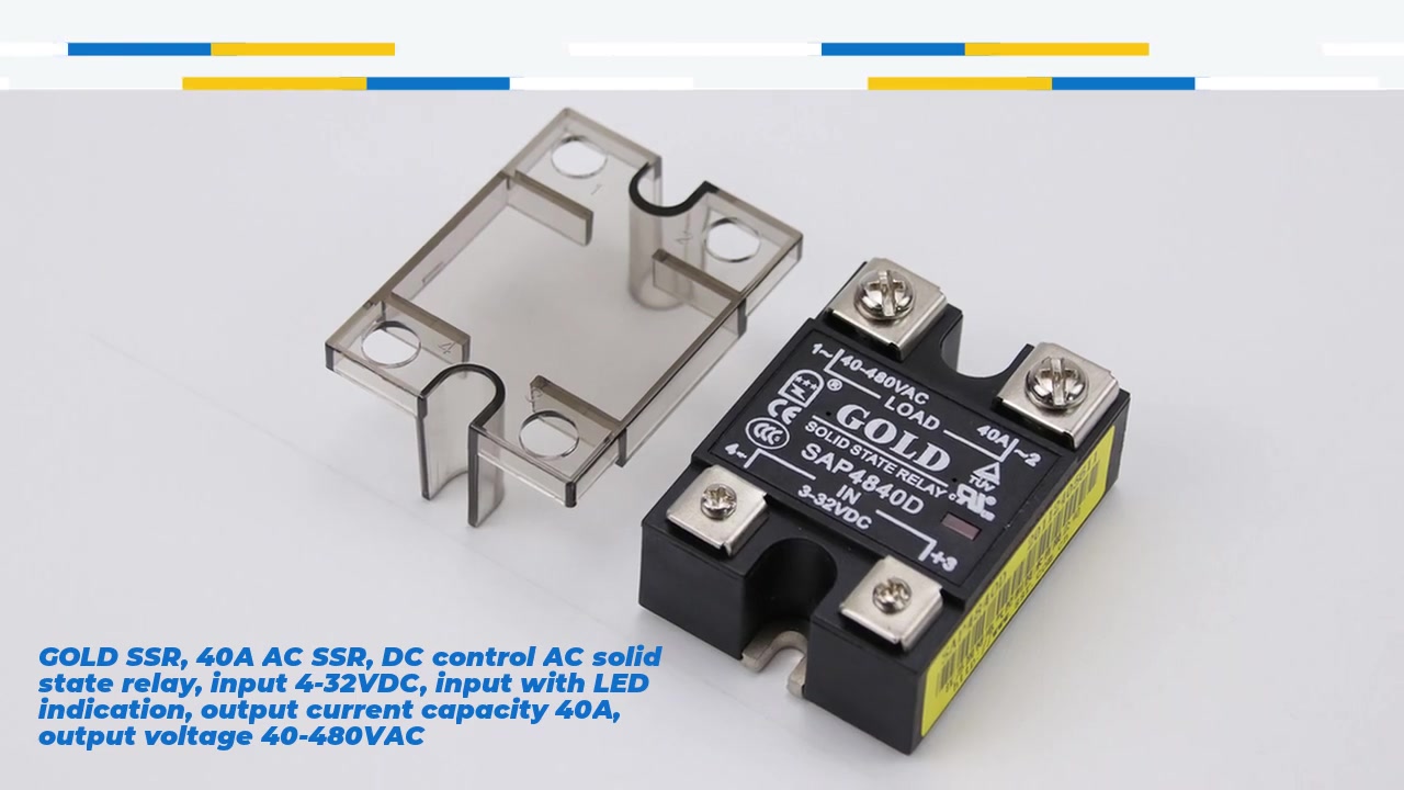 Gold SSR, 40A AC SSR, DC Control AC Solid State Relay, Eingang 4-32VDC, Eingang mit LED-Anzeigen, Ausgangsstromkapazität 40A, Ausgangsspannung 40-480VAC