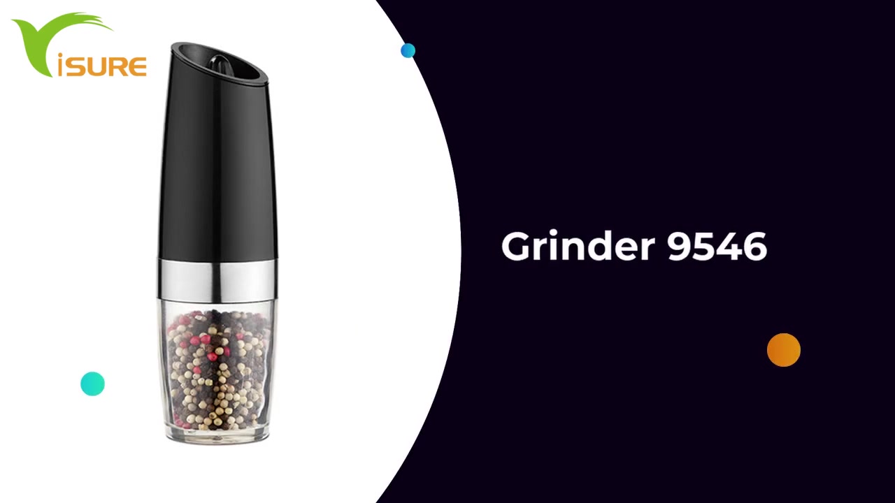 Elektrisk Gravity Salt Pepper Grinder Set med justerbar grovhed batteridrevet blå LED 9546