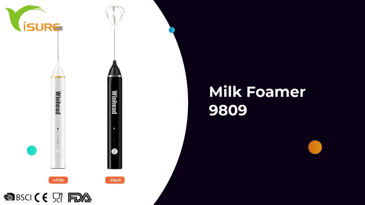 USB-reŝargebla kafo lakto lakto de lakto Frother portebla elektra ŝaŭmo Maker 2 Neoksidebla ŝtalo Whisk Milk ŝaŭmo 9809