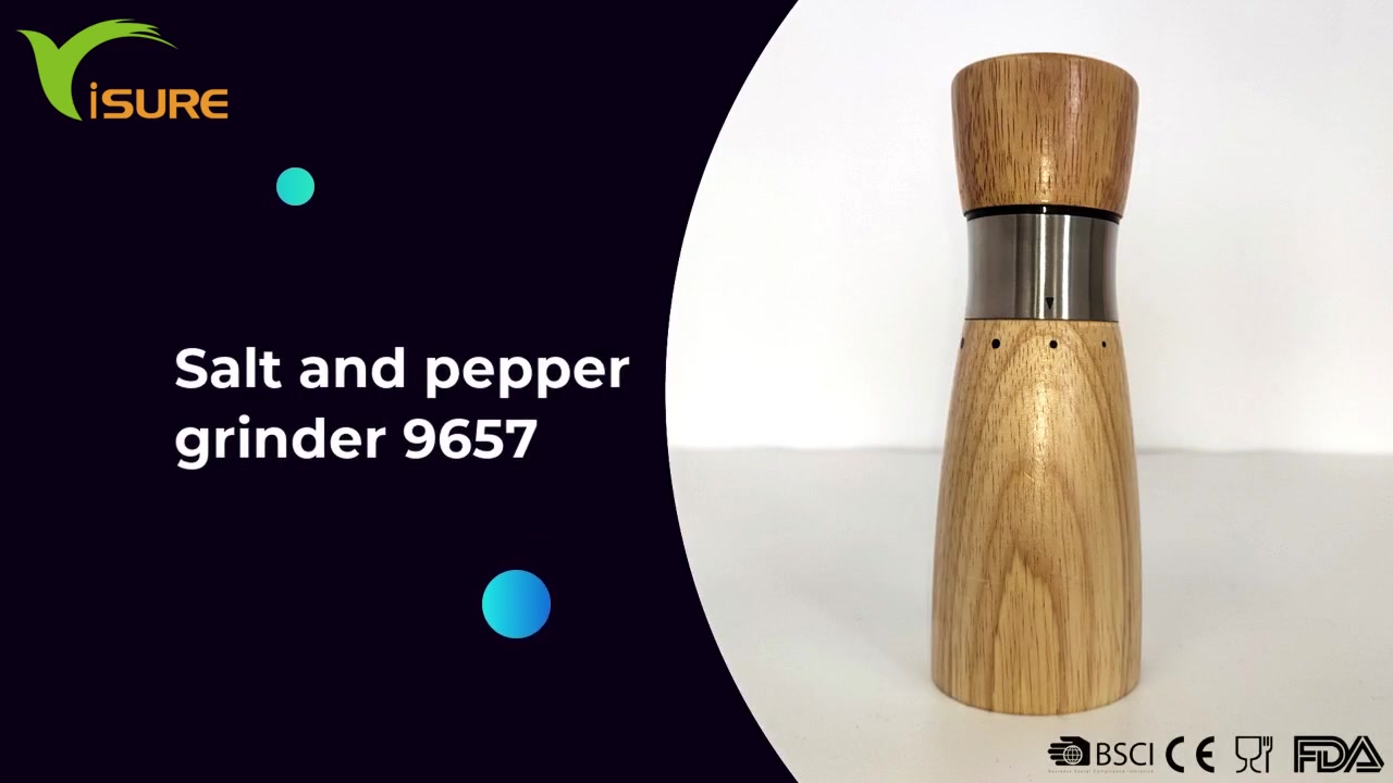High Quality Hand Operated Kitchen Manual Rubber Wood Salt And Pepper Grinder Wooden 9657