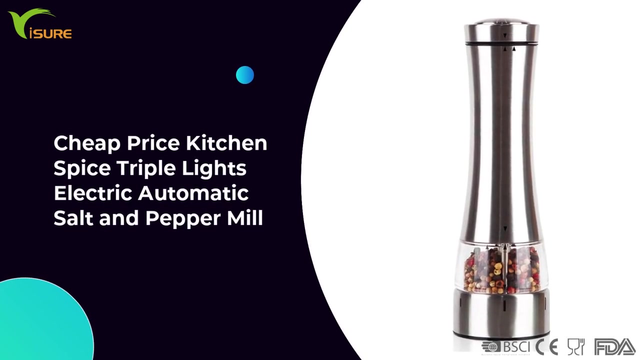 Malmultekosta prezo Kitchen Spice Triple Lights Electric Automatic Salt Mill 9551