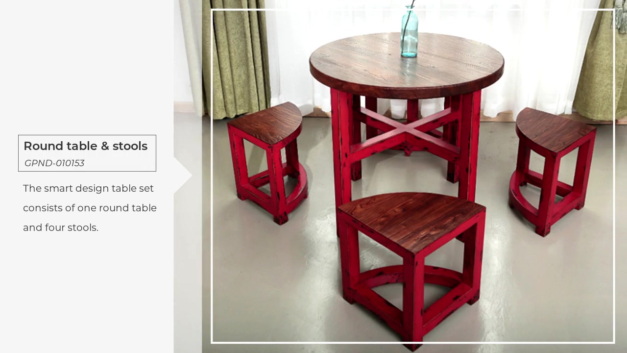 Verontruste houten ronde tafel& krukken GPND-010153