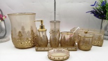 Polyresin-Luxury middle East design transparent polyresin with wire drawing bathroom set