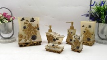 Polyresin pearl cream with hand painted flower decor toilet bathroom accessories set