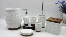 Ceramic-Luxury Shiny White Ceramic Bathroom Accessory With Wood Part