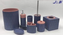 Polyresin-Navy Blue With Brown Combination Resin Bathroom Accessory Carved Pattern